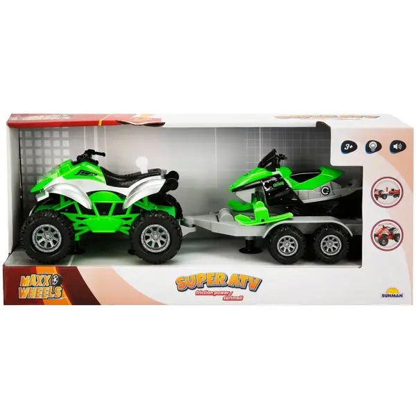 Set Super ATV cu remorca si barca, Maxx Wheels, Verde