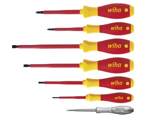 Set surubelnite Wiha SoftFinish® electric 00834, VDE, Tester de tensiune unipolar (Rosu/Galben)