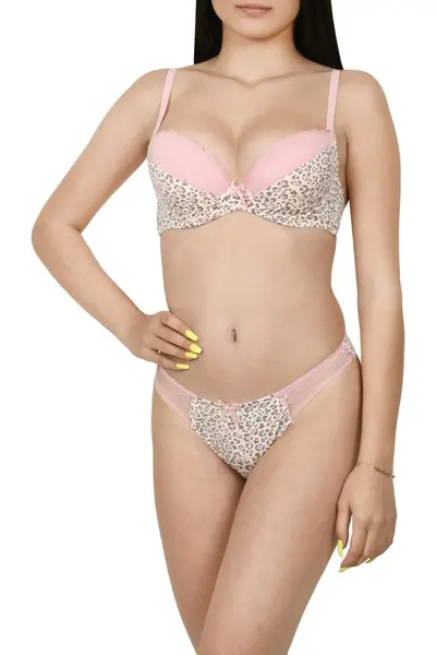 Set sutien cu chilot, imprimeu leopard, roz (Marime chilot: M, Marime cupa: 75A)