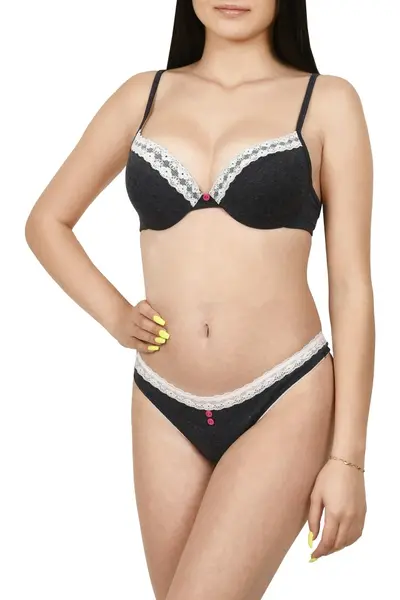 Set sutien semiburetat si chilot tanga, Lemila, bleumarin (Marime chilot: M, Marime cupa: 75A)
