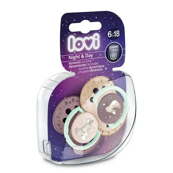 Set suzete din silicon pentru 6 - 18 luni Dynamic Night & Day 22/915GIRL, 2 bucati, LOVI
