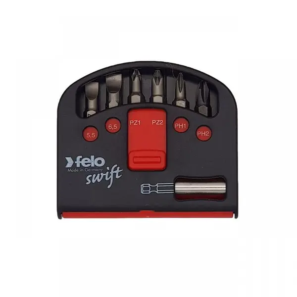 Set Swift 7 biti (drept, PH si PZ) "Swift", cu adaptor, in cutie, L= 25 mm, Felo