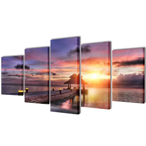 Set tablouri de panza imprimeu plaja cu pavilion, 200 x 100 cm