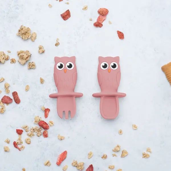 Set tacamuri din silicon AppeKids Owl Old Rose