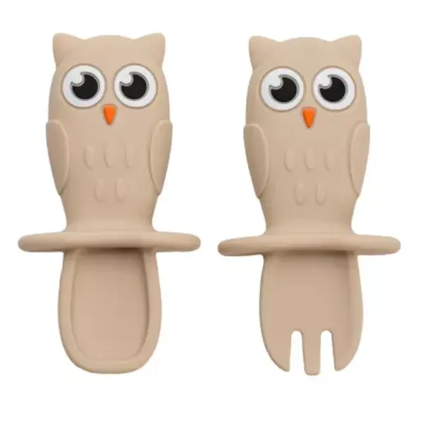 Set tacamuri din silicon Bufnita, 6 luni+, Bubble Beige, Appekids