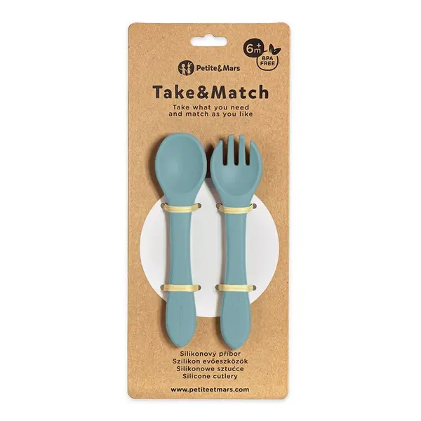 Set tacamuri din silicon PetiteMars Frosted Sky Albastru TakeMatch, forma ergonomica, fara BPA, 6 luni+