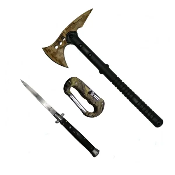 Set Topor, Carabina multifunctionala si Briceag automat, DEPOX , Otel, Negru