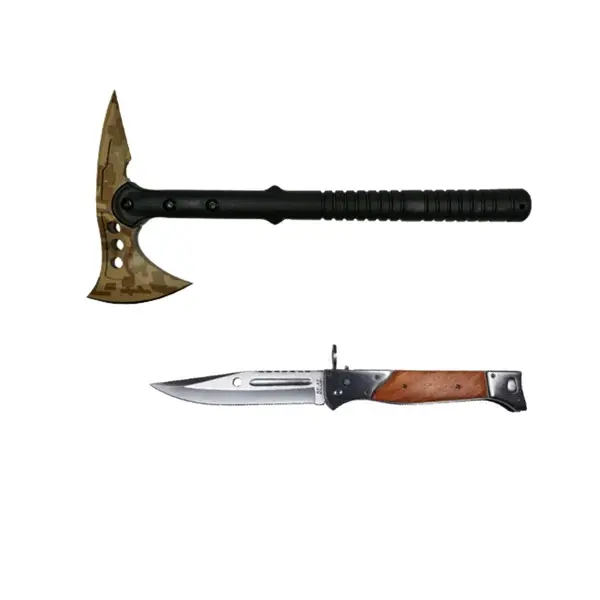 Set Topor DEPOX , Survivor Desert Camo si briceag AK-47 , 34 cm, teaca inclusa