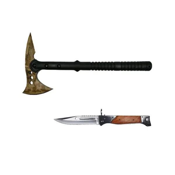 Set Topor DEPOX , Survivor Desert Camo si briceag AK-47, teaca inclusa