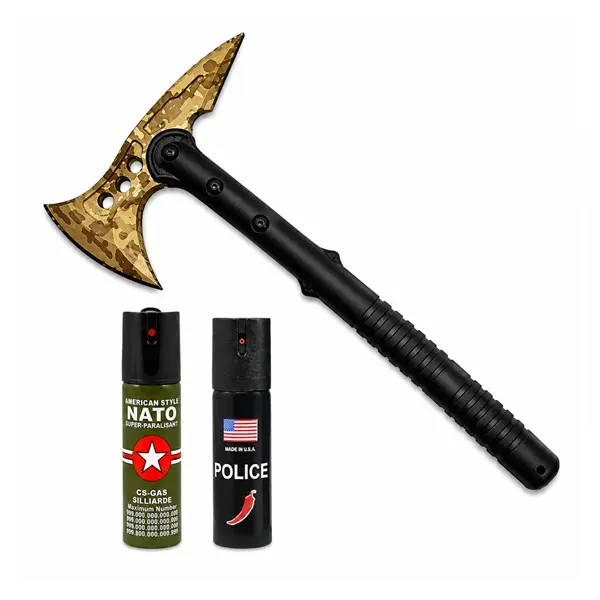 Set topor survivor, spray autoaparare si spray chili DEPOX , 39 cm 110 ml 60 ml