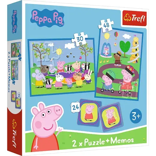 Set Trefl 2 in 1 Joc Memorie si Puzzle Peppa Pig: Momente fericite