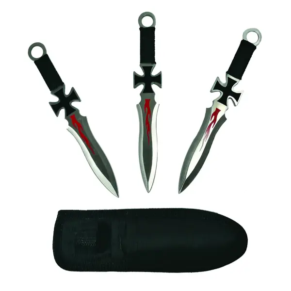 Set trei cutite de aruncat DEPOX , Cross Fury, otel inoxidabil, 19 cm