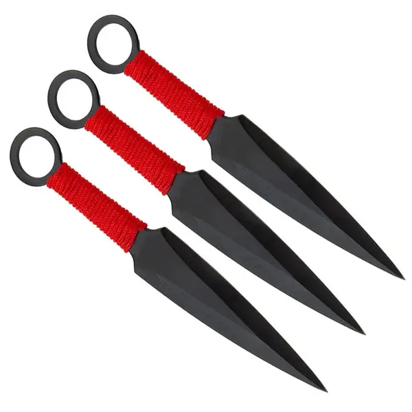 Set trei cutite de aruncat DEPOX , Ninja Way, otel inoxidabil, negru, 17 cm, teaca inclusa