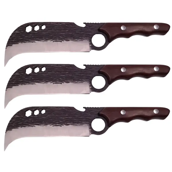 Set trei cutite macelarie DEPOX , lucrate manual, Claw of Osaka, 27.5 cm, maro, teaca piele
