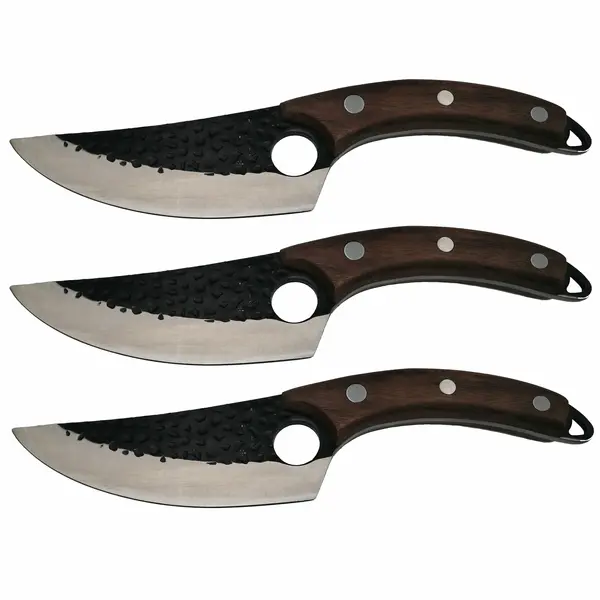 Set trei cutite macelarie DEPOX , lucrate manual, Fine Cook, 27.5 cm, maro, teaca piele inclusa