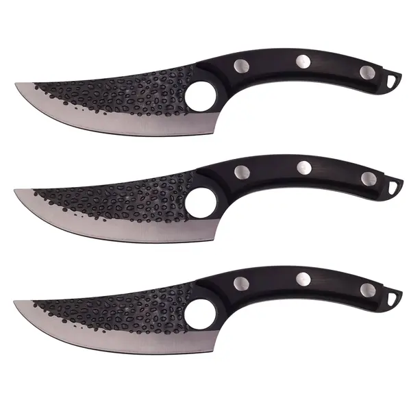 Set trei cutite macelarie DEPOX , lucrate manual, Huang Cook, 27.5 cm, negru, teaca piele