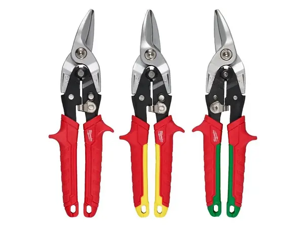 Set trei foarfeci Milwaukee, pentru tabla, taisuri zimtate pentru stanga, dreapta si taiere dreapta, maner ergonomic, 4932499020