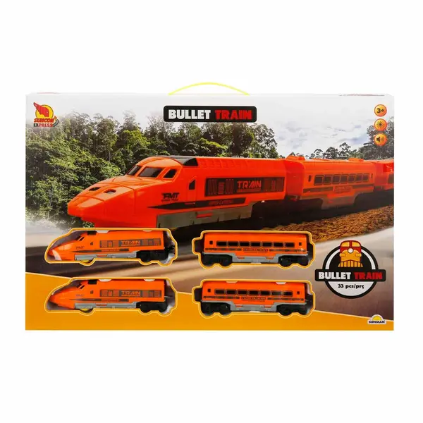 Set trenulet cu vagoane si sina, Suncon, 33 piese, Portocaliu