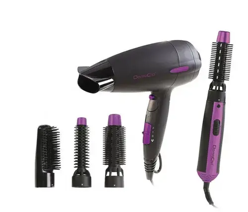 Set uscator si perie par Domoclip DOS122, 2 Viteze, 3 Trepte temperatura, 1800 W (Negru/Mov)