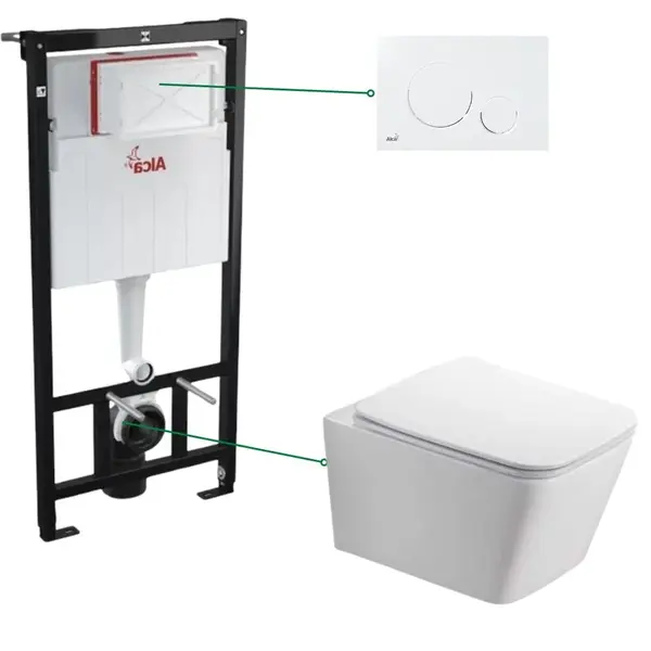 Set vas wc suspendat, clapeta alb lucios, cadru wc cu rezervor incastrat