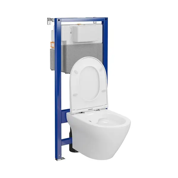 Set vas wc suspendat Larga Oval CleanOn cu capac soft close si rezervor incastrat C20 Aqua 50
