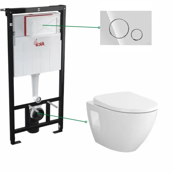 Set vas wc suspendat rimless Cersanit Moduo si rezervor incastrat Alcaplast cu clapeta crom lucios, Cersanit Opti B2