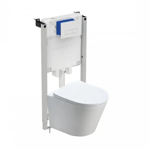 Set vas wc suspendat rimless cu capac quick release si soft close, Fluminia Clementina si ezervor incastrat Prosys cu set de fixare inclus si clapeta Oleas M1 alb lucios, Ideal Standard