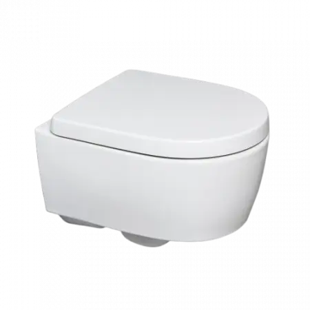 Set vas wc suspendat rimless, cu spalare verticala si capac soft close din duroplast, alb, Geberit iCon