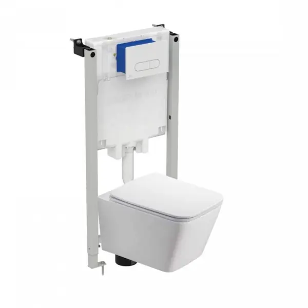 Set vas wc suspendat rimless, dreptunghiular, Foglia Safari si rezervor incastrat Prosys cu set de fixare inclus si clapeta Oleas M1 alb lucios, Ideal Standard