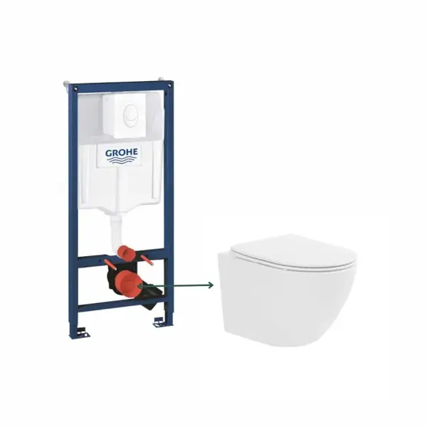 Set vas wc suspendat, tornado, alb, cu capac softclose, Fluminia Ricci cu rezervor incastrat si clapeta alba, Rapid SL cu actionare pneumatica Skate Air Grohe