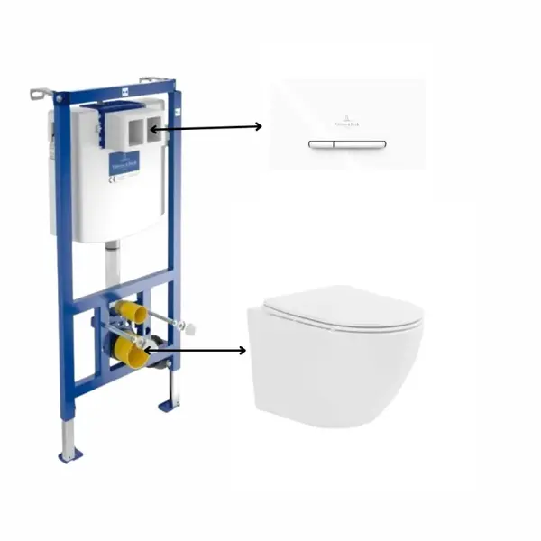 Set vas wc suspendat, tornado, alb, Fluminia Ricci cu rezervor incastrat si clapeta de actionare dual-flush, alba cu 2 butoane, VilleroyBoch ViConnect