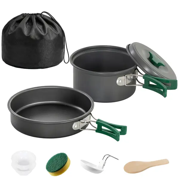 Set Vase Camping Outsunny, Kit 8 Piese Ultraușor, Mânere Anti-Arsură, Gri | Aosom Romania