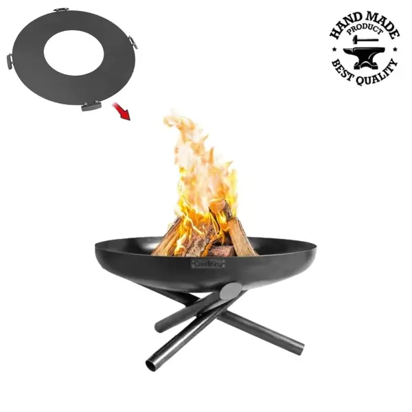 Set vatra de foc rotunda otel negru cu picioare + plita de gatit diametru 80cm
