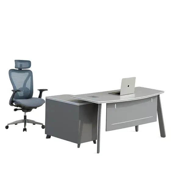 Set Velaris & Norvex - Birou cu dulap lateral si Scaun de birou ergonomic cu suport lombar reglabil