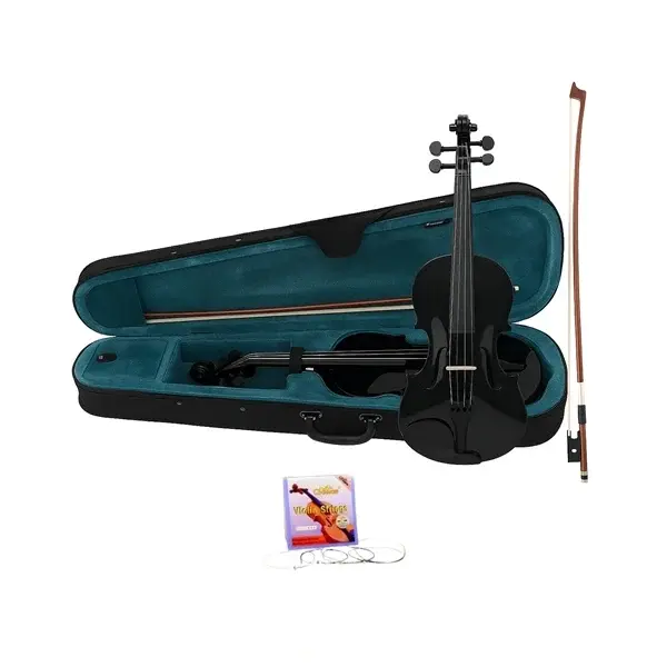 Set vioara clasica din lemn pentru copii 1 8, set corzi si arcus 1 8, DEPOX , 43 cm, finisaj lucios negru