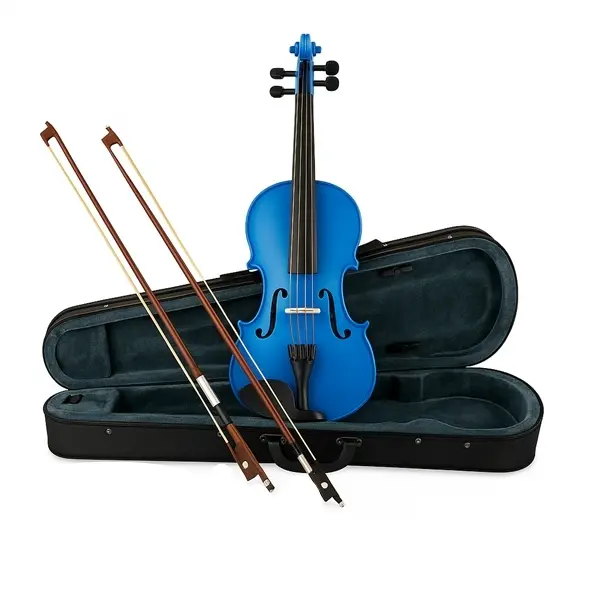 Set vioara clasica si arcus 1 8 suplimentar, DEPOX , marime 4 4, lemn, albastra, toc din material