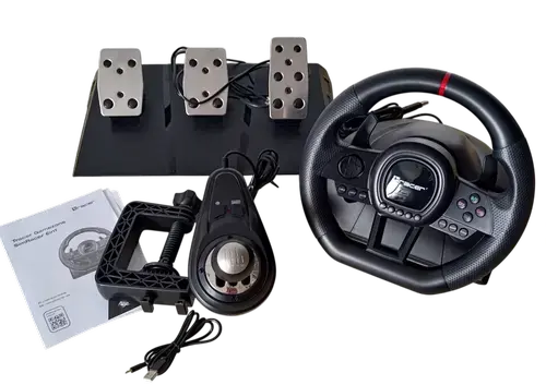 Set volan cu pedale si schimbator Tracer SimRacer TRAJOY47345 GameZone, 6in1, PlayStation 4, PC, Xbox One, Series X/S, Nintendo Switch (Negru)