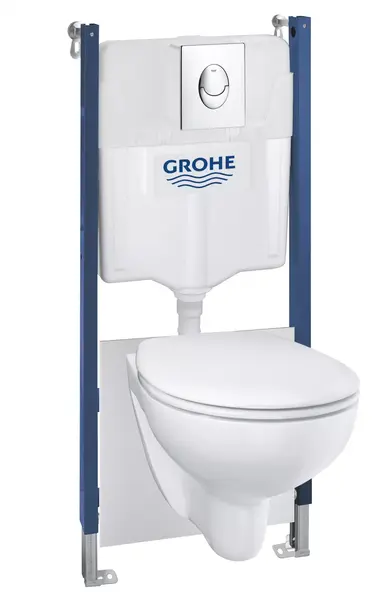 Set WC Grohe Solido 39419000, suspendat, WC Grohe Bau, clapeta crom, SoftClose, alb