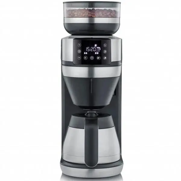SEVERIN Cafetiera cu filtru Severi Filka 2.0 KA4853 cu rasnita si carafa termica, 1520W, capacitate rezervor apa 2L, Inox