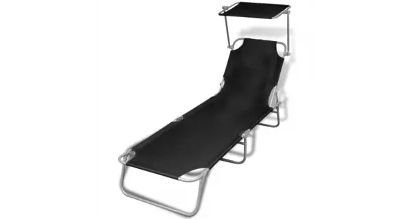 Sezlong pliabil cu protectie solara 189 x 58 x 27 cm, Negru