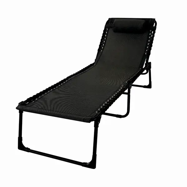 Sezlong pliabil din otel 189x59x34 cm din otel si fir textilene MESTERINO KJF3797, culoare neagra