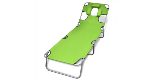 sezlong verde mar pliabil pentru plaja, cu tetiera si spatar reglabil