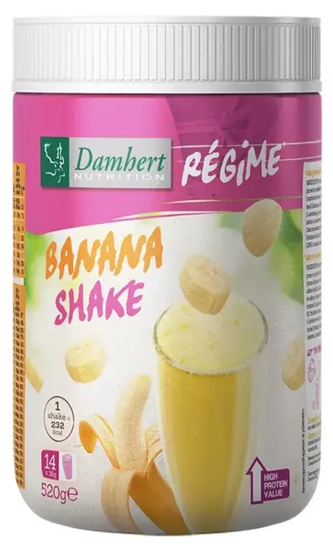 Shake proteic, banană, 520 g, Damhert