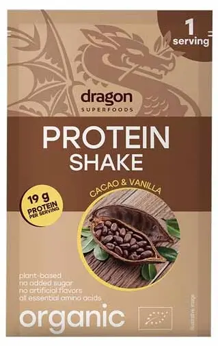 Shake proteic bio, cacao și vanilie, 30 g, Dragon Superfoods
