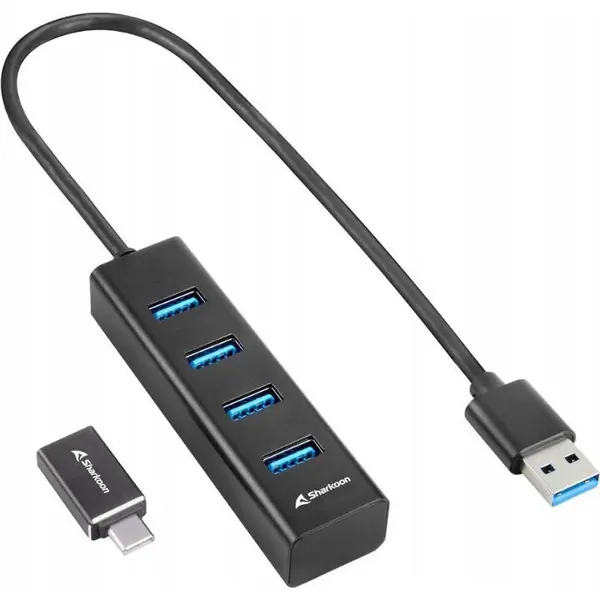 Sharkoon Hub USB Sharkoon Aluminium 4x USB-A 3.2 Gen1, 4 porturi USB 3.2 Gen 1, 5 Gbit/s