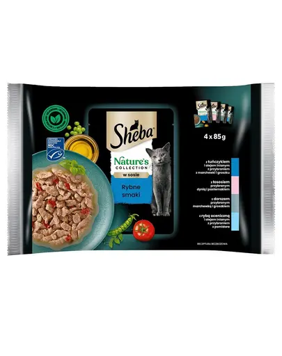 SHEBA Nature’s Collection 4x85 g Fish Flavours hrana la pliculet cu sos pentru pisica, mix peste
