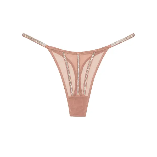 Sheer and shiny thong panty - beige S