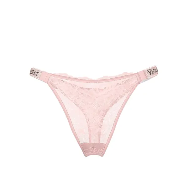 Shine strap lace thong panty - pink S