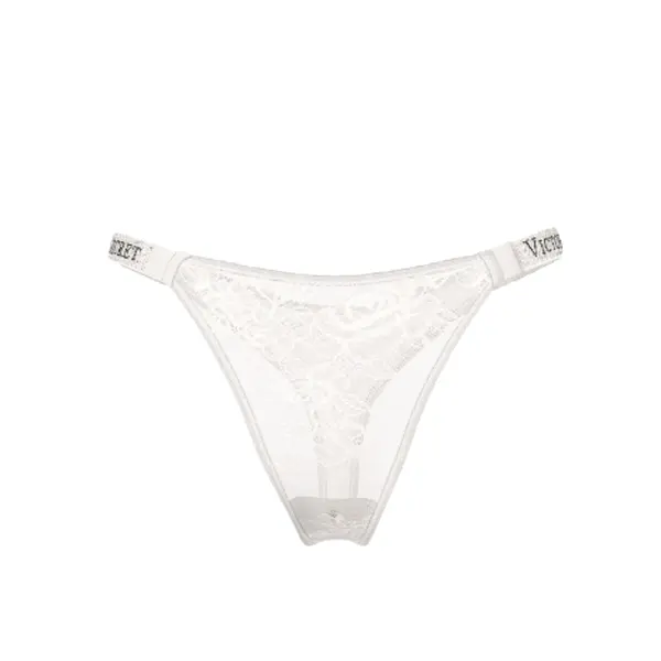 Shine strap lace thong panty - white M