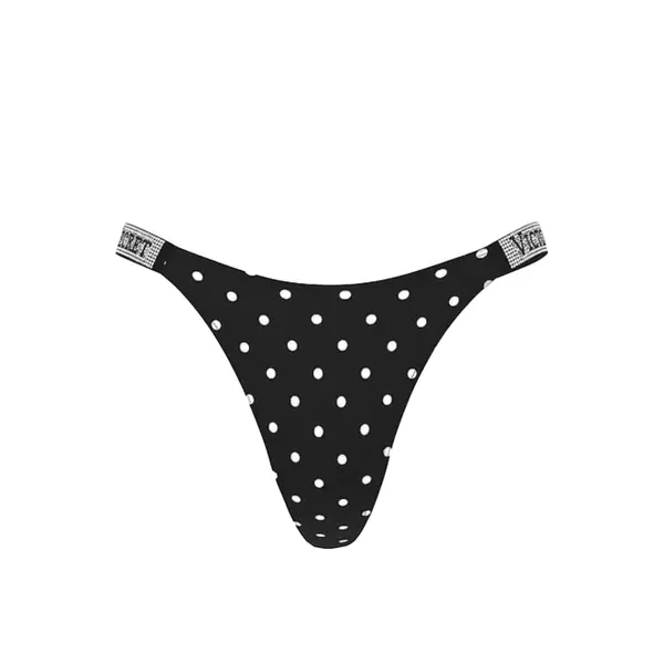 Shine strap thong panties - black dots L